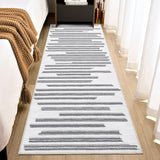 Garvee Runner Rug 2x6 Washable Living Room Rug Grey Boho Rugs for Hallway Kitchen Bedroom Office Moroccan Rug Modern Geometric Rug Neutral Rug Electic Line Pattren Rug Contemporary Stripe Rug - Gray