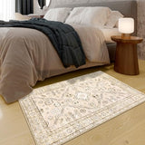 Garvee Washable Vintage Floral Area Rug 4x6 – Soft Low Pile Non-Slip Farmhouse Carpet for Living Room, Bedroom & Office, Beige - Beige