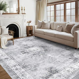 Garvee Persian Grey 8x10 Vintage Area Rug – Soft Distressed Medallion Machine Washable Non-Slip Low-Pile Carpet for Living Room, Bedroom, Dining Room, or Home Office, Foldable Rug - Gray
