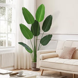 Garvee 4Feet Artificial Bird of Paradise Plant + Fake Banana Leaf + Indoor Outdoor Use + 7 Trunks + Pot Included + Home Office Decor - 4Ft Tropical Palm Tree