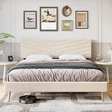 Garvee Full Size Bed Frame with Adjustable Headboard, Velvet Upholstered Platform Bed with Solid Wood Slats Support, No Box Spring Needed, Noise-Free, Beige - Beige