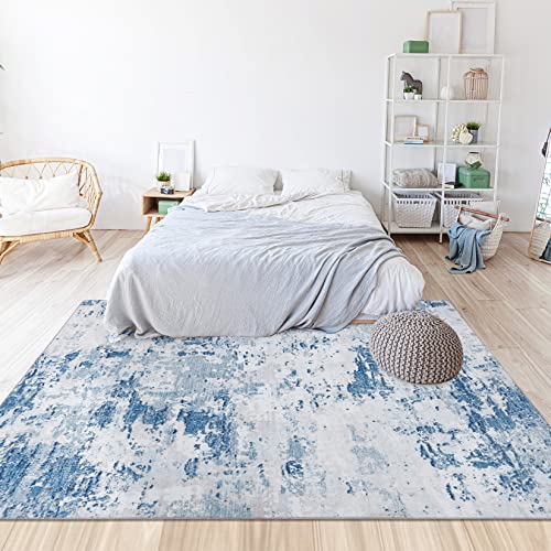 Area Rug Living Room 3x5 Modern Abstract Anti-Slip Area Rug Low Pile Distressed Rug Machine Washable Coastal Grey Rugs Floor Mats for Home High Traffic Area