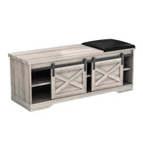 Garvee Shoe Bench with Storage & Cushion, Adjustable Shelf, Sliding Doors for Entryway, Living Room, Bedroom, White - Retro Gray