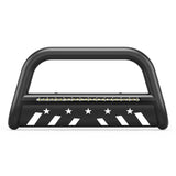 Garvee Bull Bar Compatible with Frontier 2005-2021 with LED Light Bull Bar Brush Push Front Bumper Grill Grille Guard With Skid Plate, 3" Push Bar Tubing Grille Guard Replacement