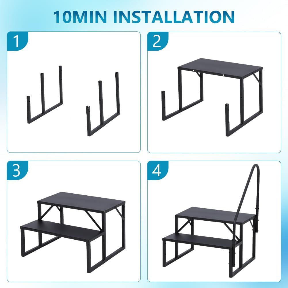 RV 2 Steps with Handrail, Hot Tub Steps Metal, Portable Stairs Steps for RV, Mobile Home Stairs, Ground-Pool for Indoor & Outdoor