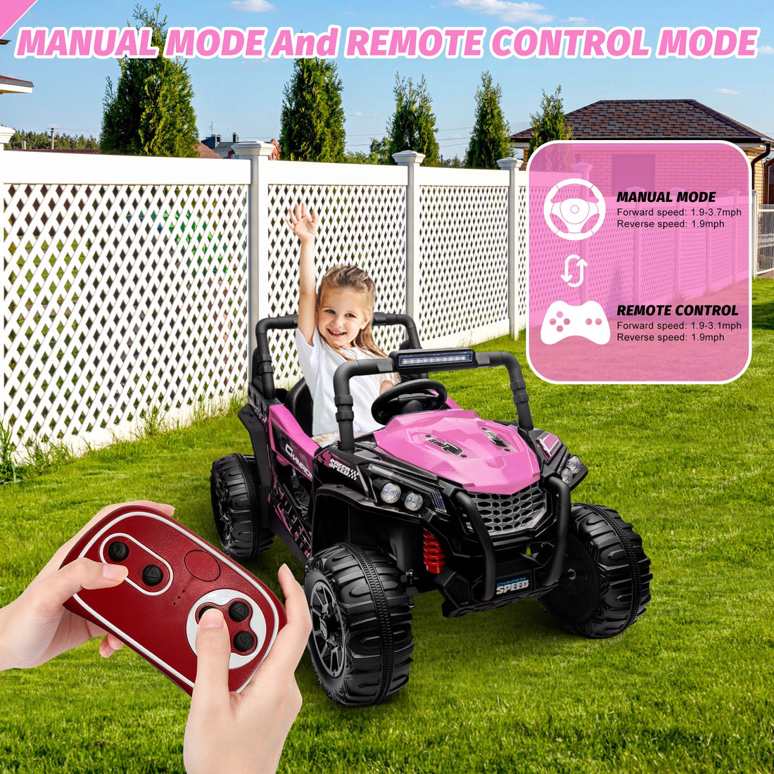 Garvee Ride - P Series: 12V Toy Electric Truck Utv with Large Wide Seat and Remote Control, Led Lights, Wireless Connection, Music, 2 Spring Suspension for 3-8 Boys & Girls