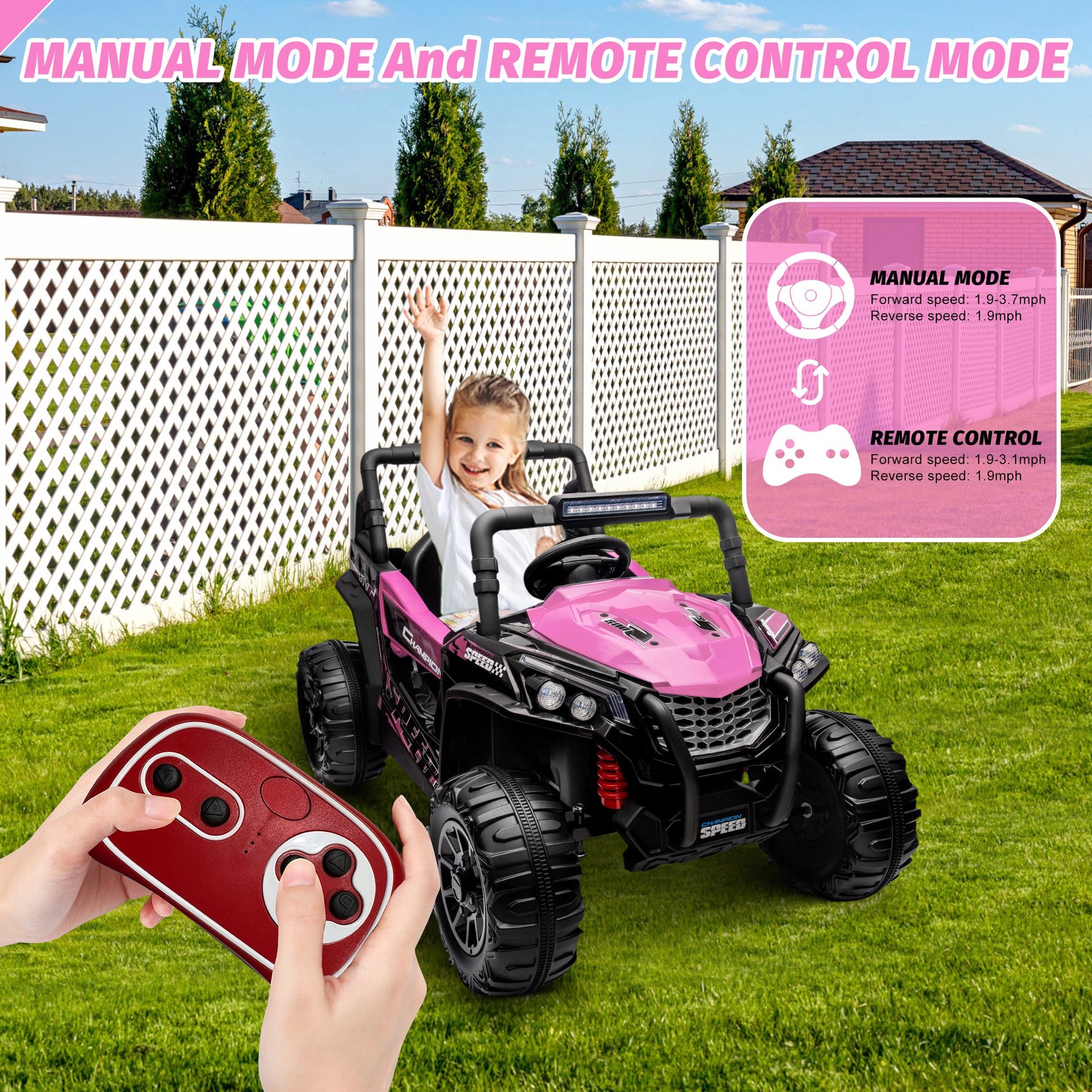 Garvee Ride - P Series: 12V Toy Electric Truck Utv with Large Wide Seat and Remote Control, Led Lights, Wireless Connection, Music, 2 Spring Suspension for 3-8 Boys & Girls