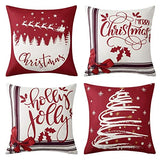 Garvee Christmas Pillow Cover 18×18 Set of 4 Christmas Sleigh Tree Pattern Xmas Decorative Pillow Cases Farmhouse Throw Pillow Covers with Sleigh Elk Tree Printed, Red - Red Sleigh