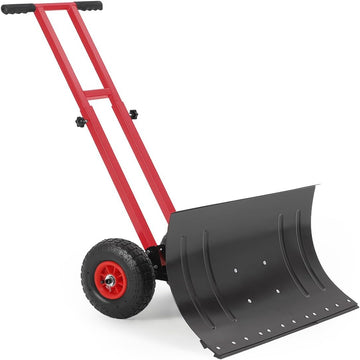 Garvee 29"W X 16.5"H Wheeled Snow Shovel Double-Rod Metal 5-Angle Adjustable T-Handle Rubber Wheels for Driveways Sidewalks Doorways