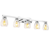 Garvee 5-Light Bathroom Vanity Fixture, Chrome Finish + Hammered Glass, E26 Socket, Wall Mount, Modern Look, Suitable for Bathroom, Kitchen, Bedroom - Black + White