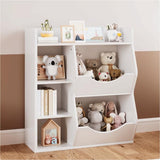 Garvee 3-Tier Wooden Kids Bookshelf with 5 Cube Double-Side Display, White - White