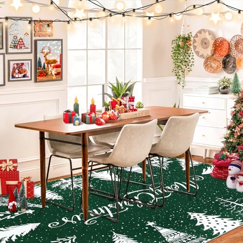 Garvee Christmas Rug Washable Area Rugs 4x6 Rug for Living Room Non Slip Entryway Rug Soft Non Shedding Throw Rugs Stain Resistant Room Decor Carpet for Dining Room Green 4'x6'