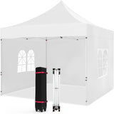 Garvee 10x10 Pop Up Canopy Tent + Portable Shade + 3 Removable Sidewalls, Windows + 420D PU Oxford + Wheeled Bag, Stakes + Outdoor Events