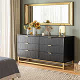 Garvee Black 6 Drawer Dresser for Bedroom, Wood Chest of Drawers with Metal Legs, Modern Storage Dresser Chest Cabinet Organizer, Large Dresser for Living Room, Hallway, Closet - Black