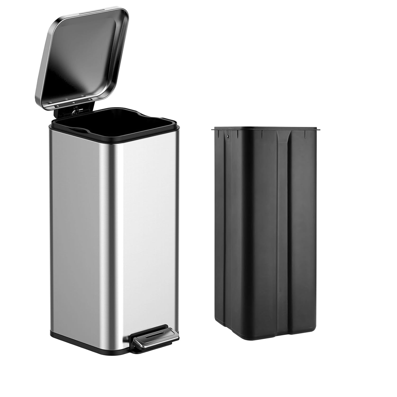 Garvee 8 Gallon Step Trash Can, Square Fingerprint-Proof Garage Can with Soft-Close Lid for Kitchen, with Removable Inner Bucket, 30-Liter