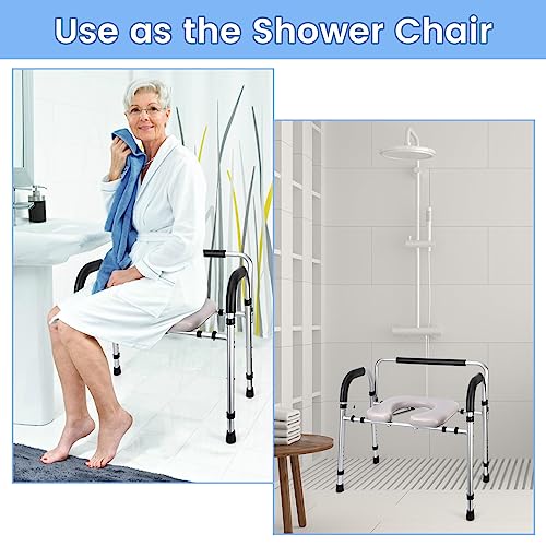 Raised Toilet Seat for Seniors, Safety Assist Shower Chair for Handicapped and Pregnant