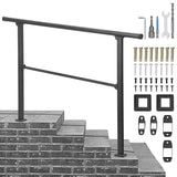 Garvee 2PCS Handrails for Outdoor Steps, 4 Step Handrail Fit 3 or 4 Steps Outdoor Stair Railing, Black Wrought Iron Stair Handrail with Installation Kit, Metal Porch Railing - black