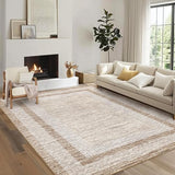 Garvee 8' x 10' Bordered Washable Area Rug, Distressed Geometric Non-Slip Soft Low-Pile Rug for Living Room, Bedroom & Dining Room, Brown - Brown