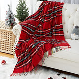Garvee Christmas Plaid Soft Chenille Bed Throw for Couch Sofa Fluffy Soft Velvety Throw Blanket for Christmas Knit Blanket for Bed Chair Decor (Plaid Red/Green/White, 50"×60" )