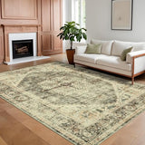 Garvee Machine Washable 9x12 Area Rugs for Living Room Indoor Rugs Non Slip Low Pile Water Resistant Soft Print Pattern Carpet for Bedroom Indoor Decor Polyester Rug Brown - Brown