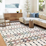 Garvee Boho Area Rug 5x7 Vintage Washable Geometric Faux Wool Soft Non-Slip Foldable Thin Non-Shedding Carpet for Living Room Bedroom Beige - Tan & Ivory