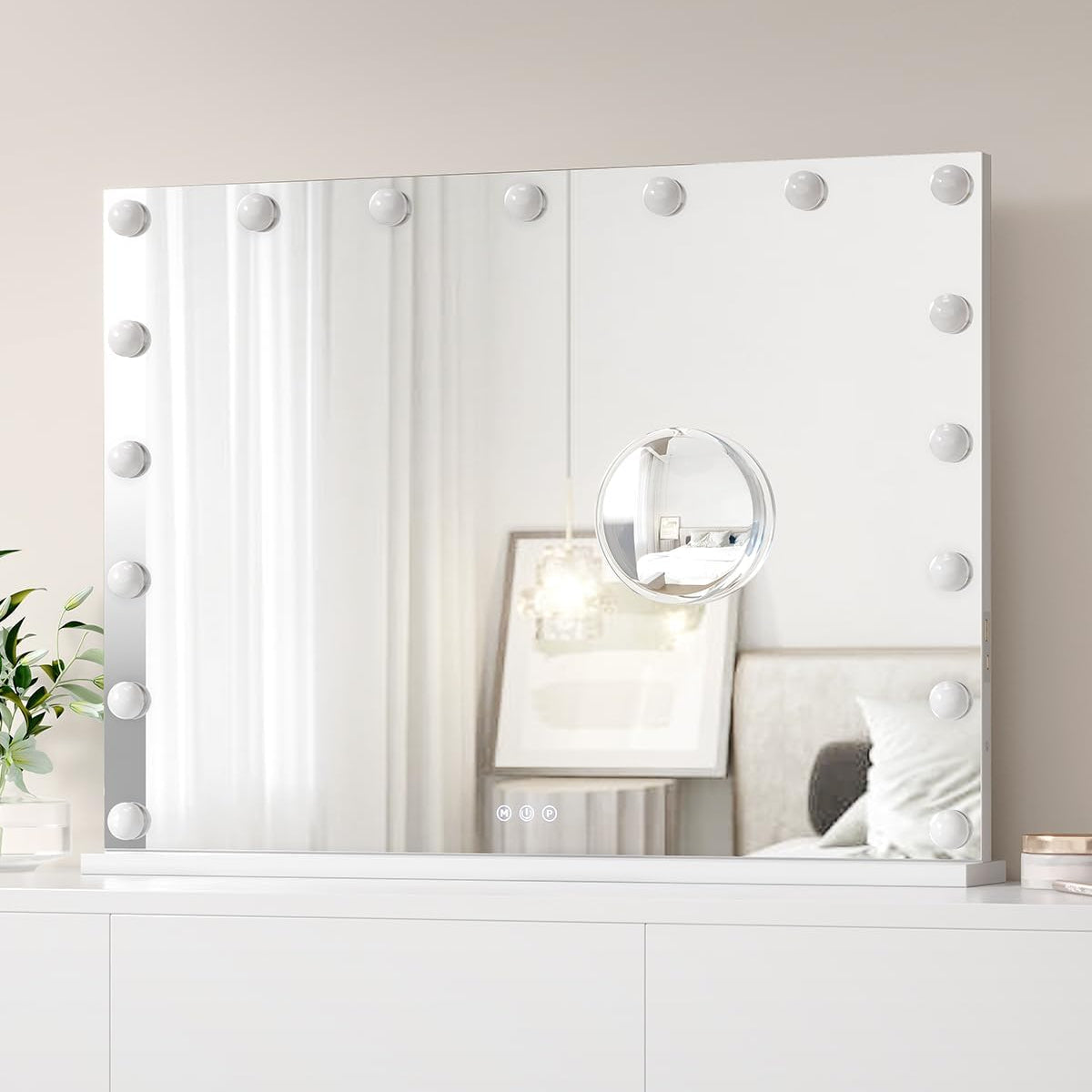 Garvee Vanity Mirror with 17 LED Lights, 3X Magnification, 3 Color Modes (3000K-6000K), USB Type-C Charging, 32x24 Metal Frame, White