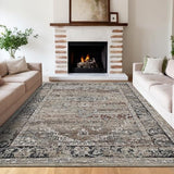 Garvee Machine Washable 9x12 Area Rugs for Living Room Indoor Rugs Non Slip Low Pile Water Resistant Soft Print Pattern Carpet for Bedroom Indoor Decor Polyester Rug Dark Brown - Dark Brown