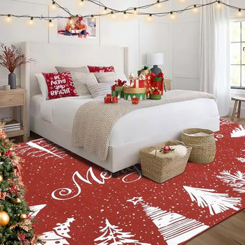 Garvee Christmas Washable Rug 8x10 Rug for Living Room Non Slip Soft Non Shedding Throw Rugs Large Area Rug for Bedroom Decor Stain Resistant Carpet for Dining Room Red 8'x10'