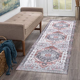 Garvee Runner Rug Traditional Medallion Area Rug 2' x 8' Persian Soft Entryway Rug Washable Non-Slip Distressed Bedroom Mat Indoor Entrance Carpet for Living Room Kitchen Bath Office, Peach - Orange Red