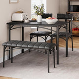 Garvee Dining Table Set for 4, Rectangular, Upholstered Bench & Chairs, MDF Board & Steel, Space-Saving, Easy to Assemble, Small Spaces - Black