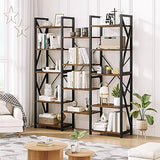Garvee Triple Wide 5 Tier Bookshelf, Tall & Spacious Storage, Industrial Metal Frame, MDF Board, for Living Room, Bedroom, Home Office, Rustic Brown - Retro Color