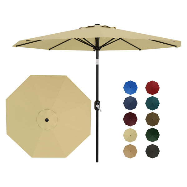 hy vee patio umbrella Garvee 9ft Patio Umbrella with Crank Lift & Push Button Tilt, Table Umbrella Outdoor Patio 8 Sturdy Ribs for Yard, Deck, Pool, Light Khaki