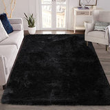 Garvee Fluffy & Sheepskin Pure Black 3x5 Faux Fur Rug, Non-Slip Plush High Pile for Bedroom Living Room - Pure Black