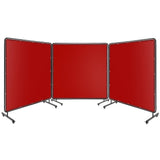 Garvee 3 Panel 6x6 FT Vinyl Welding Screen with Frame, Flame-Resistant PVC, Lockable Swivel Wheels, Red for Welding Safety