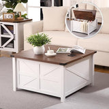 Garvee Farmhouse Square Coffee Table + Large Hidden Storage + Hinged Lift Top + Particle Board + Smooth Lifting + Easy Assembly + Living Room
