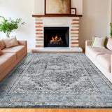 Garvee Machine Washable 9x12 Area Rugs for Living Room Indoor Rugs Non Slip Low Pile Water Resistant Soft Print Pattern Carpet for Bedroom Indoor Decor Polyester Rug Retro Gray - Gray