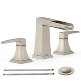 Garvee Waterfall Widespread Bathroom Faucet, 2-Handle Waterfall Bath Vanity Faucets, Waterfall Bathroom Sink Faucet 3 Hole with Metal Pop Up Drain Assembly & Faucet Supply Lines - Brushed Gold - Brushed Gold