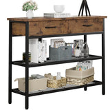 Garvee Console Table with 2 Drawers, 3 Tier Entryway Table with Storage, Industrial Sofa Table for Living Room, Couch, Hallway, Foyer-Vintage - Vintage