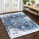 Garvee Area Rug 5x7 Vintag Rug Machine Washable Area Rug Non Slip Non Shedding Distressed Throw Rug Low Pile Indoor Carpet Foldable Accent Rug for Bedroom Living Room, Navy - Blue