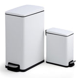 Garvee 12 Gal and 2.6 Gal Stainless Steel Trash Can Combo Set with Removable Inner Bucket and Step On Foot Pedal for Kitchen and Bathroom, White, Slim Design - White