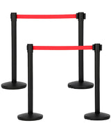 Garvee Crowd Control Stanchion Set 4 Pack with Retractable Belt, Heavy Duty Steel, Commercial Events, 6.6 Ft Red Belt - Red