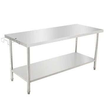 Garvee 72"L x 30"W x 35"H Commercial Food Prep Table Metal Kitchen Work Table with Adjustable Under Shelf, Stainless Steel Table with Hooks for Restaurant, Garage, Warehouse and Hotel