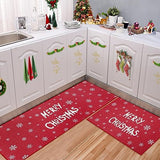 Garvee Kitchen Rugs and Mats Washable Non-Skid Kitchen Mats Christmas Decorative Runner Rugs Xmas Throw Floor Mats Runner for Kitchen Laundry Sink, 17"x29"+17"x47" - Merry Christmas