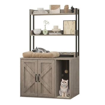 Garvee 55" H Cat Litter Box Enclosure Hidden Litter Box Furniture, Wooden Cat House with 2 Storage Shelves and Charging Sockets, Large Indoor Cabinet for Living Room Entryway, White