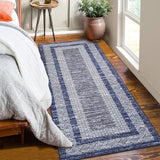 Garvee Bordered Blue 2x6 Modern Runner Rug Soft Non Slip Runner Washable Non Shedding Floor Carpet, Distressed Geometric Hallway Runner, Indoor Printed Runner for Kitchen, Entrance, Blue - Blue