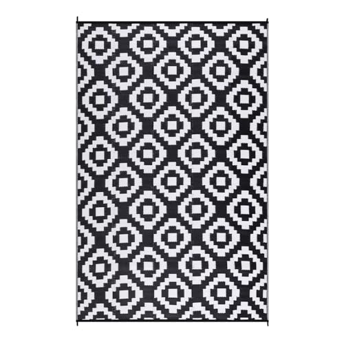 Garvee Outdoor Black & White 6x9 reversible plastic straw rug, washable, waterproof, Perfect for patio, porch, picnic, camping, RV, beach, trailer