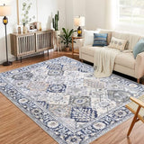 Garvee Trellis Area Rug 5x7 Washable Vintage Floral Print Rugs, Boho Non Slip Indoor Carpet for Entryway Living Room Kitchen Bedroom Laundry Room, Beige Blue - Beige Blue
