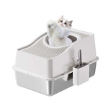 Garvee Stainless Steel Cat Litter Box Fully Enclosed Top-Entry Deodorizing Large Cat Toilet White 60x40x34.5cm Basin 20cm High - White