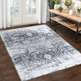 Garvee Washable Rug 9x12 Vintage Distressed Rug Non Slip Non Shedding Area Rug Machine Washable Indoor Carpet Foldable Accent Rug Low Pile Rug for Bedroom Living Room, Grey - Gray