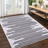 Garvee Washable Rug 5X7 Non Slip Area Rug Modern Berber Stripe Bohemian Rug Throw Rug Non Shedding Indoor Carpet Low Pile Lightweight Rug for Bedroom Living Room, Cream/Black - Black
